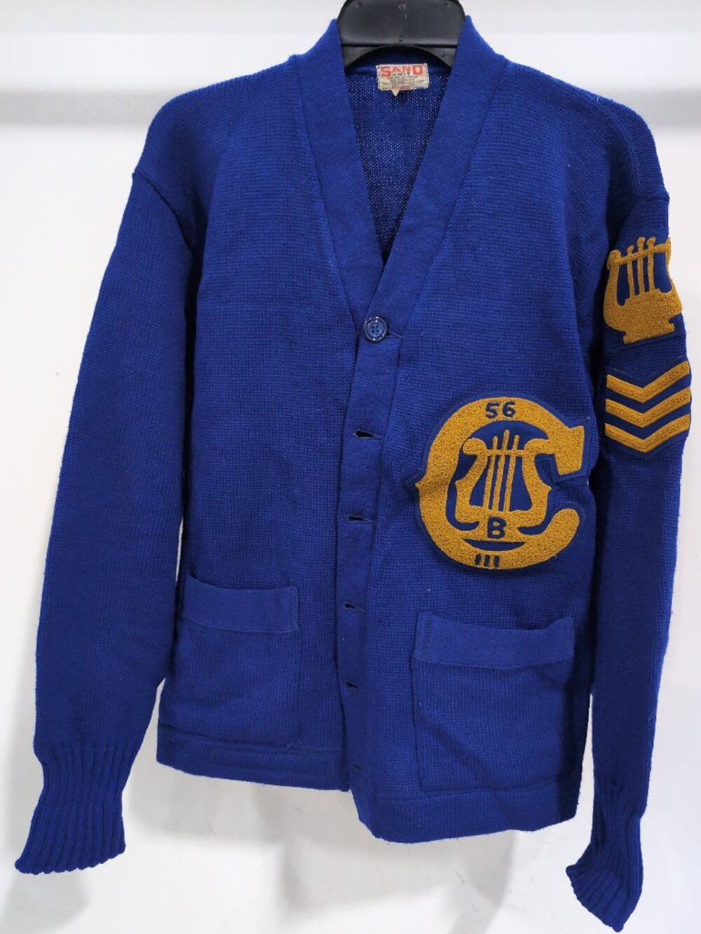 Vintage 1956 Sand-Knit Wool Varsity Letterman Cardigan Sweater Size 42